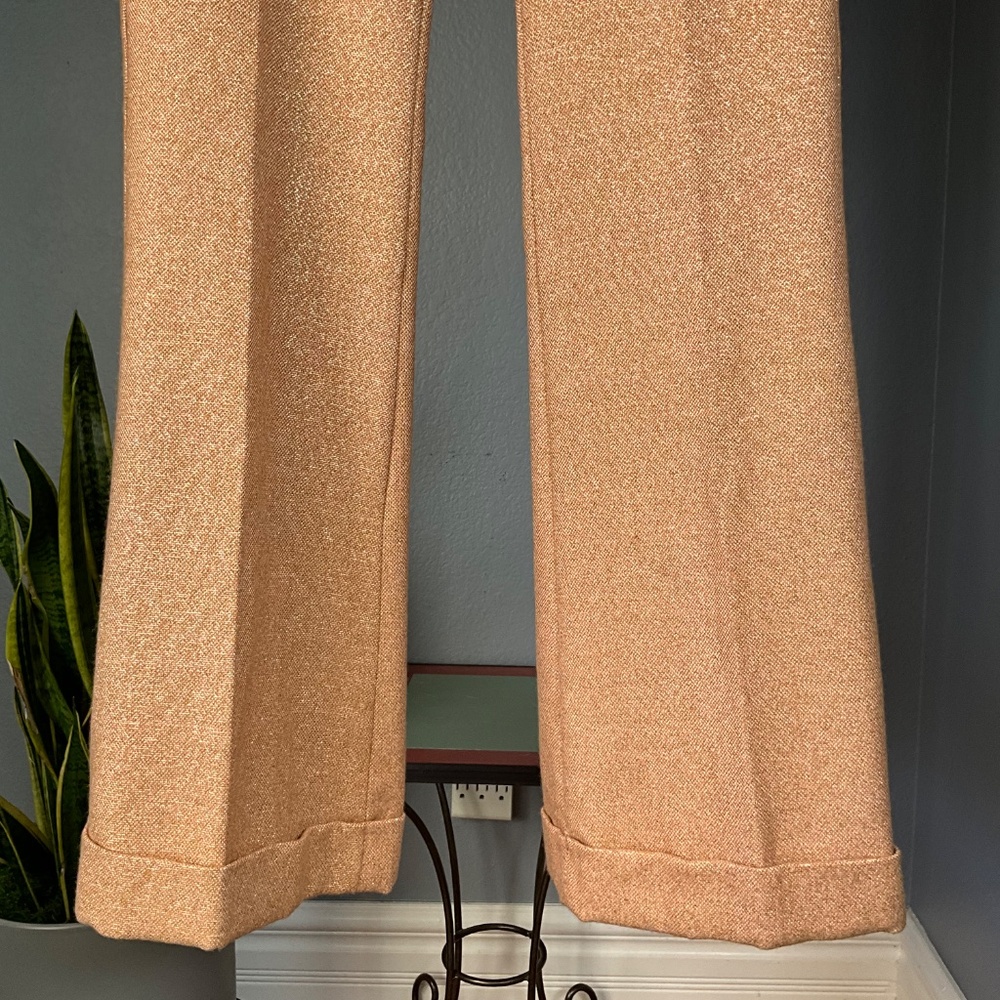 Retro 70s Vibes Metallic Wide Leg Pants Glitter Anthro Tracy Reese Orange Gold 8 - Picture 4 of 8